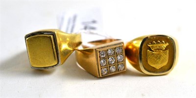 Lot 14 - Two signet rings and a stone set ring (3)