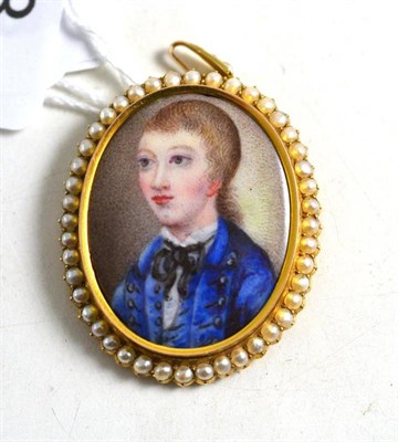 Lot 18 - A portrait miniature pendant within a frame of split pearls, with locket back