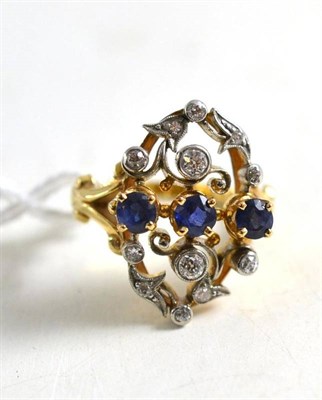Lot 20 - A sapphire and diamond ring, stamped '14K'