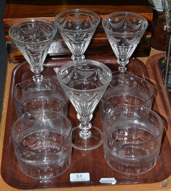 Lot 51 - A set of four 19th century glass rinsers and a set of four large wine glasses with engraved...
