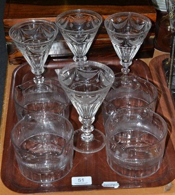 Lot 51 - A set of four 19th century glass rinsers and a set of four large wine glasses with engraved...
