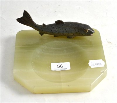Lot 56 - Onyx ashtray mounted with a cold painted bronze fish