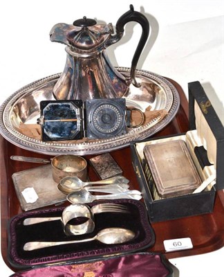 Lot 60 - A collection of silver including a christening set, cigarette case, teaspoons, brush, vesta,...