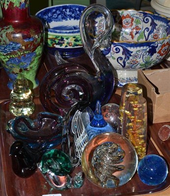 Lot 84 - Tray of assorted glass including assorted sculptures, paperweights etc