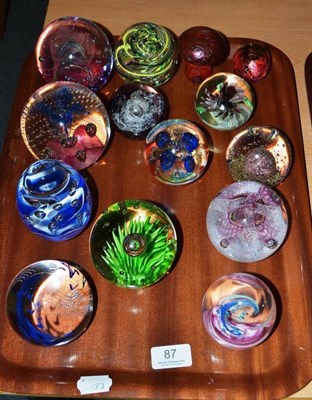 Lot 87 - Twelve assorted paperweights including Caithness etc and two Isle of Wight glass paperweights