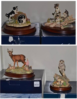 Lot 98 - Four Border Fine Arts Groups, comprising: In A Sunny Glade, Sibling Play, Little Owl and Owlet...