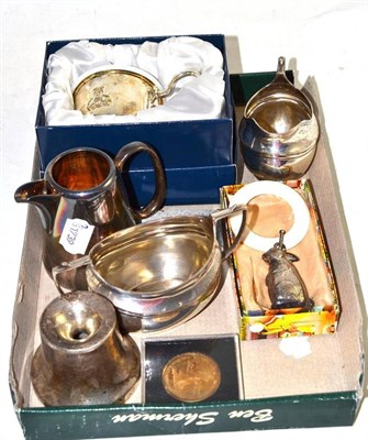 Lot 124 - A silver cream jug, a sugar bowl, ink stand, teether etc