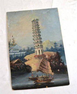 Lot 134 - Small Oriental watercolour (Chinese export), view of the Whampoa Pagoda