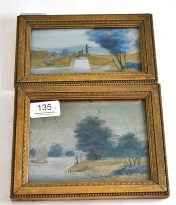 Lot 135 - Two 19th century reverse painted glass panels, decorated with Chinese landscapes (2)