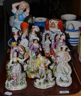 Lot 145 - Staffordshire figures, Staffordshire dog and Continental figures (10)