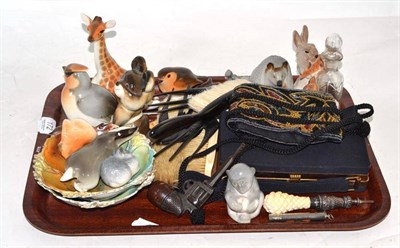 Lot 172 - A Beatrix Potter figure 'Hunca Munca', Bakelite 'pistol' pipe, brushes, Russian animal figures,...