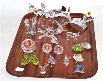 Lot 215 - A quantity of Swarovski ornaments including; butterfly on frosted leaf; miniature butterfly;...