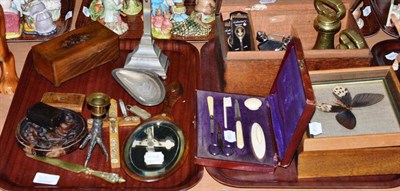 Lot 248 - A quantity of collectable items including two snuff boxes, music box, brass weights etc
