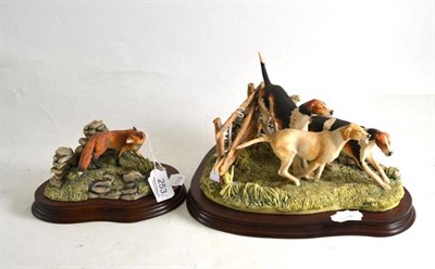 Lot 253 - Border Fine Arts 'Forrard Away', three hounds chasing a fox, model No. L64 by Elizabeth Waugh,...