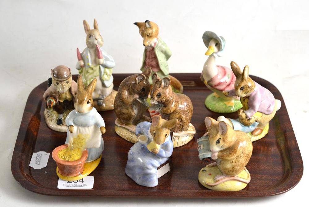 Lot 264 - Nine Royal Albert Beatrix Potter figures comprising: Jemima Puddle-Duck, Peter Ate A Radish,...