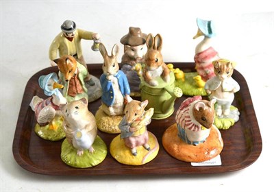 Lot 267 - Ten Beswick Beatrix Potter figures (BP10 or later) comprising: Jemima And Her Ducklings, And...