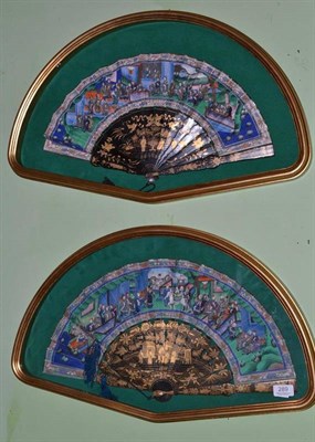 Lot 289 - Early 19th century Chinese fan on ebonised sticks and guards in a modern gilt framed case,...