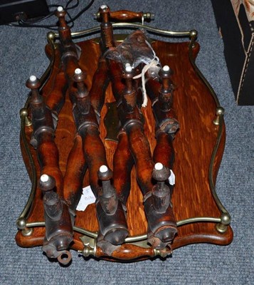 Lot 296 - Galleried oak tray and a folding coat rack