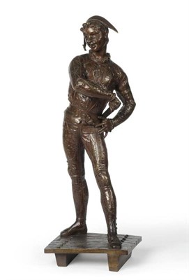 Lot 237 - Emile Laporte (French 1858-1907): A Bronze of Harlequin, late 19th century, standing wearing a...