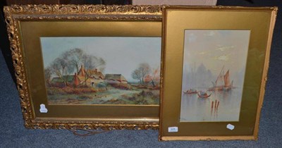 Lot 325 - S.E.Morris, landscape with cattle watering and a landscape with a view of a farmhouse, each signed