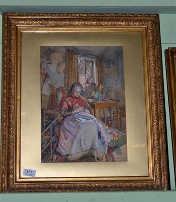 Lot 331 - George L Anderson (Exh.1891-98), a lady sewing in an interior, signed, watercolour