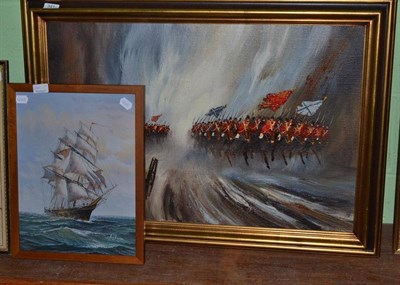 Lot 341 - A Broze, a clipper on a choppy sea, signed oil on board, together with John Bampfield...