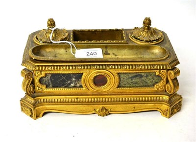 Lot 240 - A Hardstone Mounted Ormolu Encrier, probably French, 19th century, of canted rectangular form...