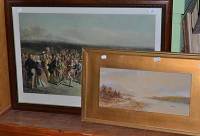Lot 346 - E Lewis, a pair of lakeland scenes, each signed, watercolours, together with a print titled the...