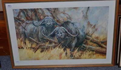 Lot 361 - Vic Guhrs, 'Cape Buffalo' signed in pencil and numbered 43/550 together with another print by...