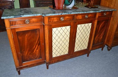 Lot 424 - A reproduction breakfront marble top cabinet and a break fronted bookcase