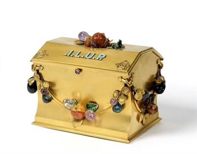 Lot 248 - A Victorian Gilt Metal, Part Enamelled and Hardstone Mounted Casket, mid 19th century, in the style