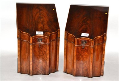 Lot 249 - A Pair of George III Mahogany Knife Boxes, of typical concave fronted form, edged with boxwood,...