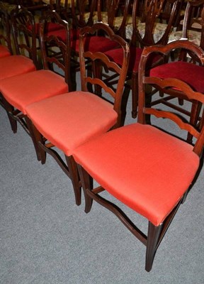 Lot 436 - Set of six 19th century mahogany ladder back dining chairs with red upholstered seats