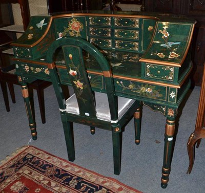 Lot 454 - A Chinese green lacquered Carlton House desk and chair