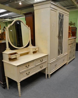 Lot 463 - A cream painted three-piece bedroom suite with Neo-Classical style decoration comprising; wardrobe