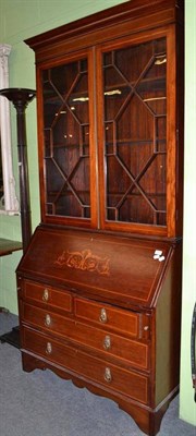 Lot 485 - A Victorian mahogany bureau bookcase with parquetry decoration and astragal glazing