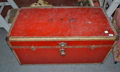 Lot 575 - A red painted cabin trunk