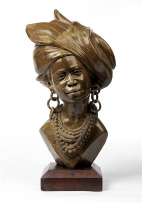 Lot 265 - James Tandi (Zimbabwe, 20th/21st century): Verdite Bust of a Young Woman, in traditional head dress