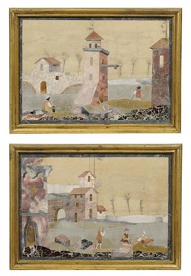 Lot 267 - A Pair of Italian Grand Tour Pietra Dura Plaques, 18th/19th century, rectangular, one depicting...