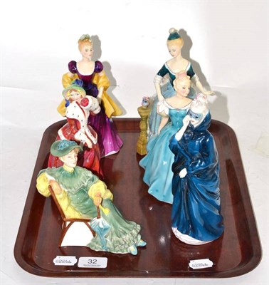 Lot 32 - Six Royal Doulton figures; 'Clarinda' HN2724, 'Christmas Morn', HN1992, 'Loretta' HN2337,...