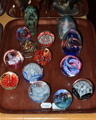 Lot 53 - Fourteen paperweights, one stamped Mdina and two stamped Caithness 'Pastel' and 'Moon Crystal'