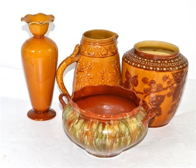 Lot 58 - Four pieces of Linthorpe: three vases and a jug (a.f.) (4)