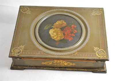 Lot 59 - A Victorian lacquered lap desk, painted with flowers and geometric motifs, with a fitted...