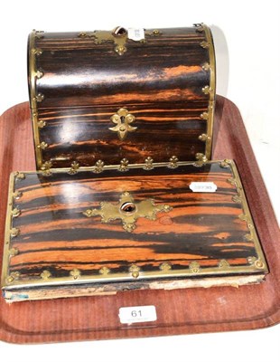 Lot 61 - A Victorian coromandel stationery casket with brass and hardstone mounts and the conforming blotter