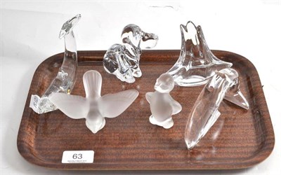 Lot 63 - Two Baccarat crystal dolphins, two Daum, France models and two Sevres crystal figures