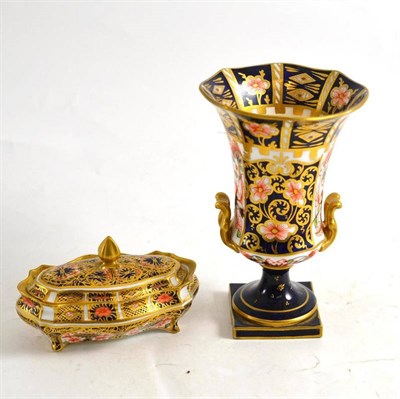 Lot 93 - Royal Crown Derby small campana vase and an oval box and cover