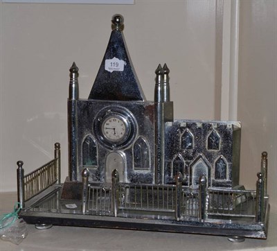 Lot 119 - 1920s novelty Art Deco chromed clock in the form of a church