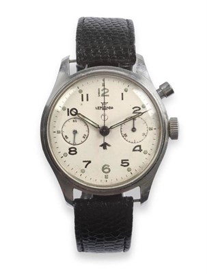 Lot 280 - A Military Single Push Chronograph Wristwatch, signed Lemania, circa 1950, lever movement...