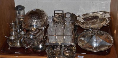 Lot 124 - A collection of silver plate including a breakfast warming dish, assorted flatware, a six...