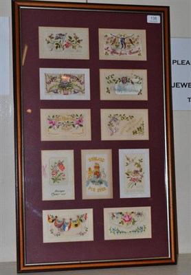 Lot 138 - A framed collection of World War I silks